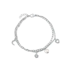 JwL Luxury Pearls Dupla ezüst karkötő medálokkal és valódi gyöngyökkel JL0802