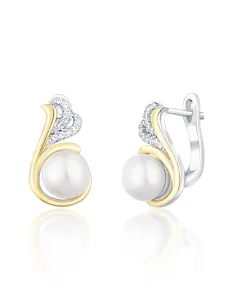 JwL Luxury Pearls Ezüst bicolor fülbevaló valódi gyöngyökkel és cirkónium kövekkel JL0720