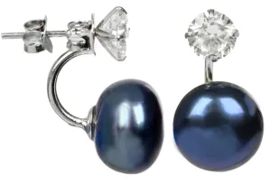 JwL Luxury Pearls Ezüst fülbevaló kék igazgyönggyel és kristállyal 2 az 1-ben JL0225