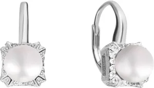 JwL Luxury Pearls Ezüst fülbevaló fehér gyöngyökkel és cirkónium kövekkel JL0594