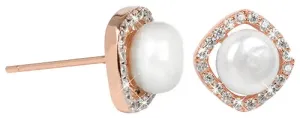 JwL Luxury Pearls Ezüst rosegold arany fülbevaló fehér igazgyönggyel és kristályokkal JL0252