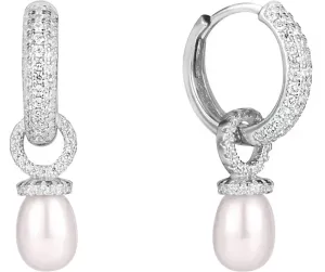 JwL Luxury Pearls Ezüst multifunkcionális karika fülbevaló igazgyöngyökkel és cirkóniumokkal 2 az 1-ben JL0592