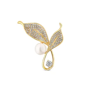 JwL Luxury Pearls Fényes gyöngy bross kristályokkal 2 az 1-ben Levelek JL0817