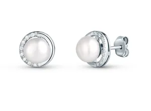 JwL Luxury Pearls Gyengéd ezüst fülbevaló cirkónium kövekkel és igazgyönggyel JL0832
