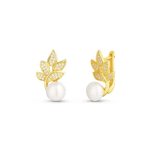 JwL Luxury Pearls Gyönyörű aranyozott fülbevaló igazgyöngyökkel és cirkónium kővel JL0827