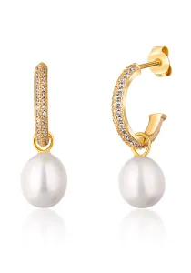 JwL Luxury Pearls Gyönyörű aranyozott karika fülbevaló valódi gyöngyökkel 2 az 1-ben JL0771