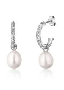 JwL Luxury Pearls Gyönyörű ezüst karika fülbevaló valódi gyöngyökkel 2 az 1-ben JL0770