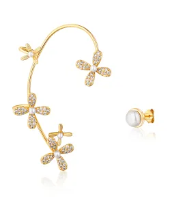 JwL Luxury Pearls Luxus aranyozott aszimmetrikus fülbevaló gyöngyökkel és cirkónium kövekkel - jobb oldali fülbe JL0777