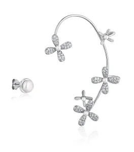 JwL Luxury Pearls Luxus ezüst aszimmetrikus fülbevaló gyöngyökkel és cirkónium kővel - bal füllyukba JL0778