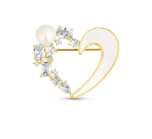 JwL Luxury Pearls Romantikus aranyozott 2 az 1-ben szív bross kristályokkal és gyöngyházzal JL0841