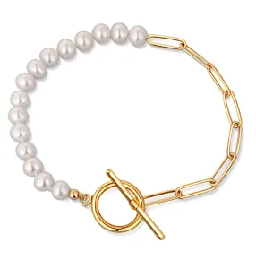 JwL Luxury Pearls Trendi aranyozott karkötő valódi folyami gyöngyökkel JL0789