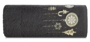 Pamut karácsonyi törölköző karácsonyi díszekkel fekete Šírka: 50 cm | Dĺžka: 90 cm