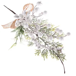Karácsonyi dekor ág fehér bogyókkal, 8 x 35 x 6 cm