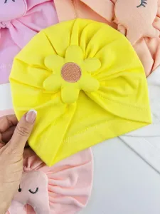 Kislány turbános sapka- Virág, sárga 0-9hó