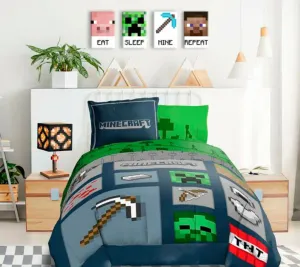 Minecraft vászonkép - a legjobb karakterek vásznon - Eat, Sleep, Mine, Repeat (Gyerekeknek Minecraft vászonképek)