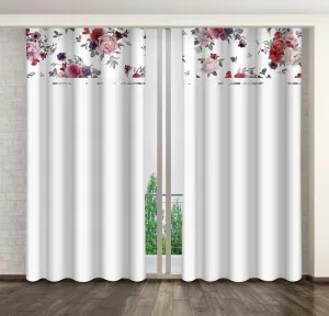 Egyszerű fehér függöny bazsarózsa mintával Szélesség: 160 cm | Hossz: 250 cm #1173941