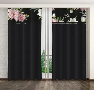 Egyszerű fekete függöny rózsaszín és fehér pünkösdi rózsaszínű függönyökkel Szélesség: 160 cm | Hossz: 270 cm #1173998