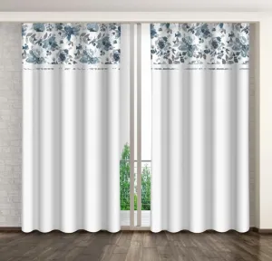 Fehér dekoratív függöny egyszerű kék virágokkal díszített mintával Szélesség: 160 cm | Hossz: 250 cm #1173764