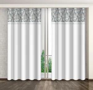 Fehér dekoratív függöny kék virágokkal Szélesség: 160 cm | Hossz: 250 cm #1173875