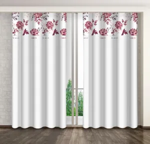 Fehér dekoratív függöny rózsaszín virágmintával Szélesség: 160 cm | Hossz: 250 cm #1173760