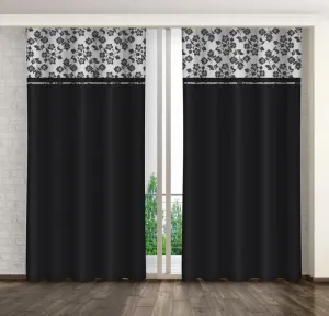 Fekete dekoratív függöny grafit virágmintával Szélesség: 160 cm | Hossz: 250 cm #1173798