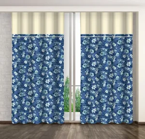 Kék függöny fehér és kék virágokkal és krémszínű szegéllyel Szélesség: 160 cm | Hossz: 250 cm #1173837