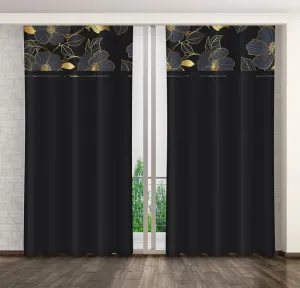 Klasszikus fekete függöny arany virágokkal Szélesség: 160 cm | Hossz: 250 cm #1173902