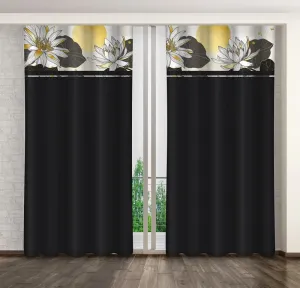 Klasszikus fekete függöny lótuszvirágokkal Szélesség: 160 cm | Hossz: 250 cm #1173922