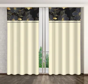 Klasszikus krémszínű függöny arany virágokkal Szélesség: 160 cm | Hossz: 270 cm #1173901