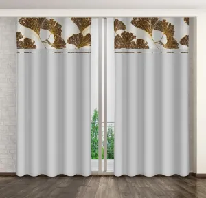 Klasszikus szürke függöny arany ginkgo levelek mintájával Szélesség: 160 cm | Hossz: 270 cm #1173931