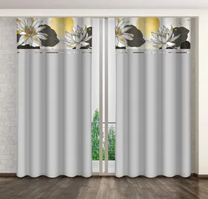 Klasszikus világosszürke függöny lótuszvirágokkal nyomtatva Szélesség: 160 cm | Hossz: 250 cm #1173924