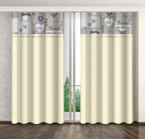 Krémszínű dekoratív függöny nyomtatott szívekkel Szélesség: 160 cm | Hossz: 250 cm #1173794