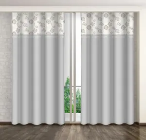 Világosszürke dekoratív függöny bézs színű virágmintával Szélesség: 160 cm | Hossz: 250 cm #1173815