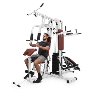 KLARFIT Ultimate Gym 9000, multifunkcionális fitnesz állomás, 7 állomás, 120 kg-ig, QR acél, fehér