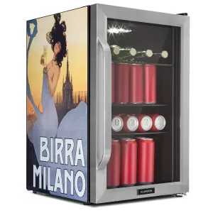 Klarstein Beersafe 70 Birra Milano Edition, hűtőszekrény, 70 liter, 3 polc, panoráma üvegajtó, rozsdamentes acél #33277