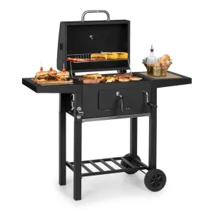 Klarstein Meat Machine, faszenes grill, 45 x 32,5 cm, hőmérő, kerekek, fekete