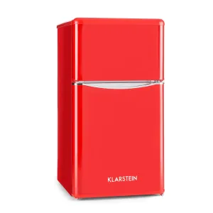 Klarstein Monroe Black, kombinált hűtőszekrény, 61/24 liter, F energiahatékonysági osztály, Retrolook, piros