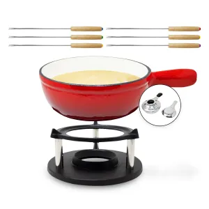 Klarstein Holsten, fondue készlet, edény, melegítő, égő, 6 villa, 1,5 L, öntöttvas #32129