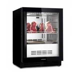 Klarstein Steakhouse Pro 98 Onyx, húsérlelő hűtőszekrény, 1 zóna, 98 liter, 1-25°C, érintőképernyő, panoráma ablak