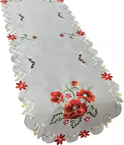 Asztalterítő gyönyörű hímzett pipacsokkal szürke színben Szélesség: 40 cm | Hosszúság: 160 cm #1173890