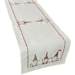 Fehér karácsonyi asztali futó piros hímzett manó Szélesség: 55 cm | Hosszúság: 120 cm