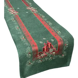 Karácsonyi zöld hímzett asztali futó Szélesség: 40 cm | Hosszúság: 200 cm