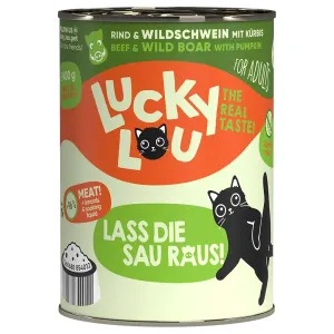 6x400g Lucky Lou Adult Marha & vaddisznó nedves macskatáp