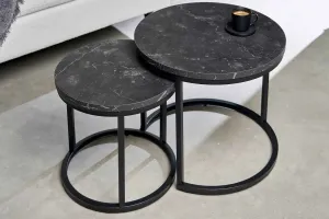 Kerek oldalsó asztal szett Latrisha fekete marvány utánzata - 2 részes