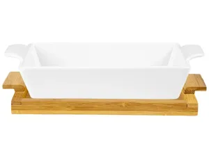 Kerámia sütőtál, szögletes - fehér, bambusz - Méretet 26 x 13,5 x 5 cm