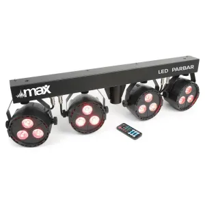 MAX LED PAR-bar-set 4-utas kit, 3x 4 az 1-ben LED RGBW, T-bar és állvány mellékelve