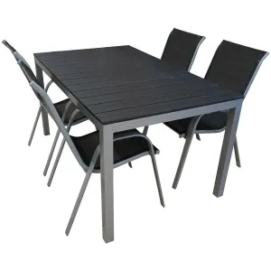 Kerti asztal Polywood + 4 szék fekete