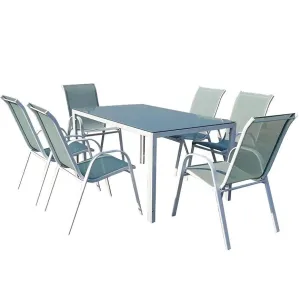 Fém bútorkészlet Bergen üveg asztal + 6 székek kék