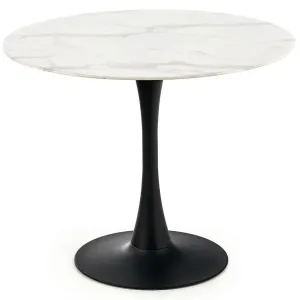 Asztal Ambrosio 90 Üveg/Acél – Fehér Marmur/Fekete
