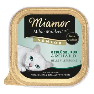 6x100g Miamor Mild Meal tálcás nedves macskatáp - Senior szárnyas pur & őz